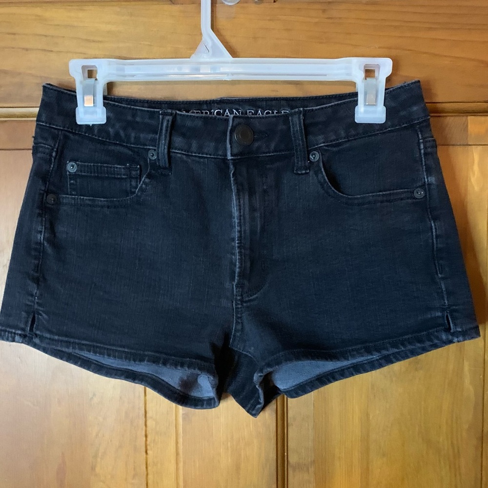 American Eagle Black Distressed Denim Shorts